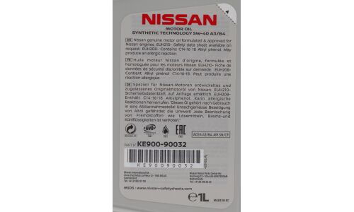 Масло моторное Nissan 5w40 синтетическое, API SN/CF, ACEA A3/B4, универсальное, 1л, арт. KE900-90032