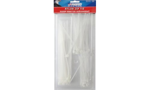 Хомут нейлоновый (стяжка) ABRO Masters, 2.5x100мм / 4.7x120мм / 4.5x180мм, морозостойкий, белый, арт. ZT-013-AS-R, комплект 75 шт