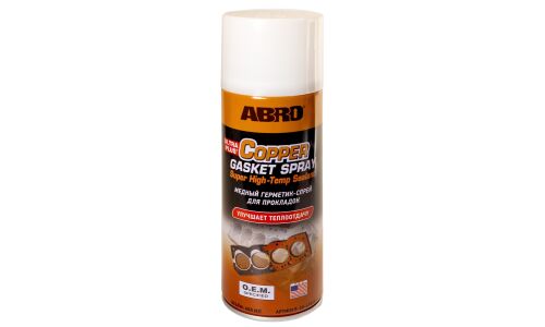 Герметик для прокладок ABRO Ultra Plus Cooper Gasket Spray, термостойкий, с медью, аэрозоль 450мл, арт. CG-418-R