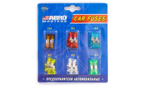 Предохранитель автомобильный ABRO, флажковый, cтандартный (ATO S1035-2/FT), 7.5/10/15/20/25/30А, комплект 16 шт, арт. FU-AI381-AS-16