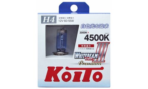 Лампа галогенная Koito White Beam Premium H4 (P43t, T16), 12В, 60/55Вт (соответствует 135/125Вт), 4500К, комплект 2 шт, арт. P0744W
