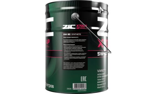Масло моторное ZIC X7000 AP 5w30, синтетическое, API CI-4, ACEA E4/E7, для дизельного двигателя, 20л, арт. 192605