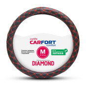 Оплетка на руль CARFORT DIAMOND, кожа, черный цвет с красной прострочкой, размер M (37-39см) Оплетка на руль CARFORT DIAMOND, кожа, черный цвет с красной прострочкой, размер M (37-39см)