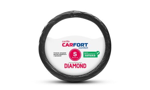 Оплетка на руль CARFORT DIAMOND, кожа, черный цвет, размер S (35-37см)