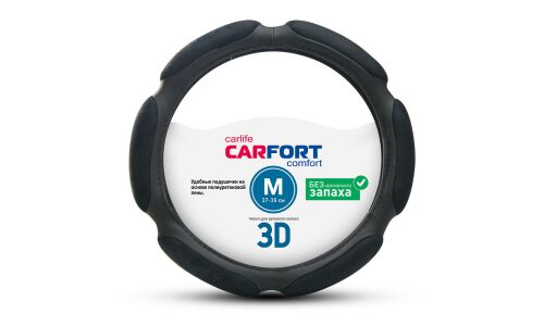 Оплетка на руль CARFORT 3D, кожа и алькантара, черный цвет, размер M (37-39см)