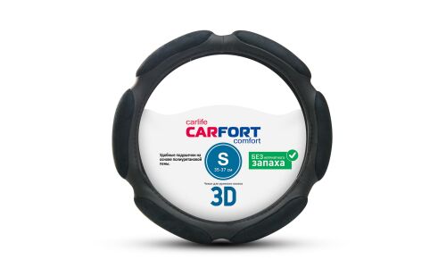 Оплетка на руль CARFORT 3D, кожа и алькантара, черный цвет, размер S (35-37см)