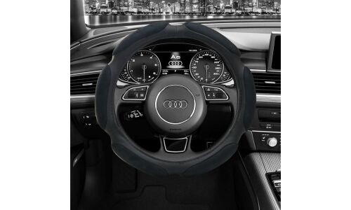 Оплетка на руль CARFORT 3D, кожа и алькантара, черный цвет, размер S (35-37см)