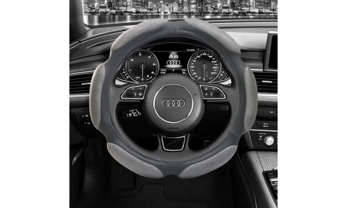 Оплетка на руль CARFORT 3D, кожа и алькантара, серый цвет, размер S (35-37см)