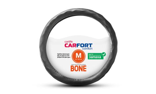 Оплетка на руль CARFORT BONE с рельефными ячейками, экокожа, черный цвет, размер M (37-39см)