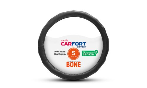 Оплетка на руль CARFORT BONE с рельефными ребрами, кожа, черный цвет, размер S (35-37см)