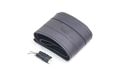 Набор для перетяжки руля CARFORT HANDMADE, экокожа, черный цвет, размер M (37-39см), комплект (нить, игла)