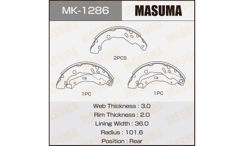 Колодки тормозные барабанные Masuma, комплект на ось (4 шт), арт. MK-1286