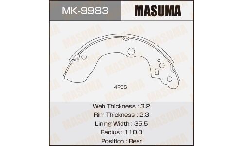 Колодки тормозные барабанные Masuma, комплект на ось (4 шт), арт. MK-9983