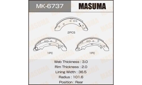 Колодки тормозные барабанные Masuma, комплект на ось (4 шт), арт. MK-6737