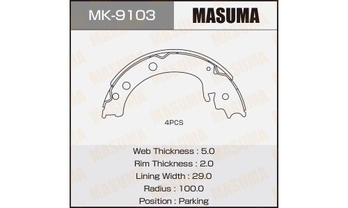 Колодки тормозные барабанные Masuma, комплект на ось (4 шт), арт. MK-9103