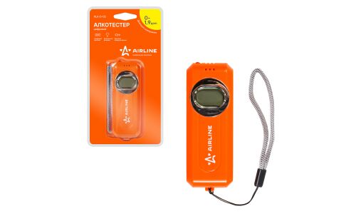 Алкотестер Airline, с цифровым дисплеем и фонариком, 0–1.9‰, время продува 5с, питание 2хAAA, арт. ALK-D-02