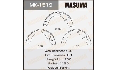 Колодки тормозные барабанные Masuma, комплект на ось (4 шт), арт. MK-1519