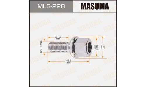 Болт колесный Masuma MLS-228, для Volkswagen, M12x1.5(R), длина 45.3мм, сфера R12, под ключ 17мм