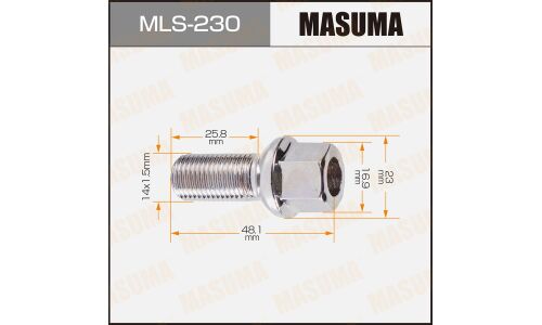 Болт колесный Masuma MLS-230, для Volkswagen / Audi / Skoda, M14x1.5(R), длина 48.1мм, сфера R12, под ключ 17мм