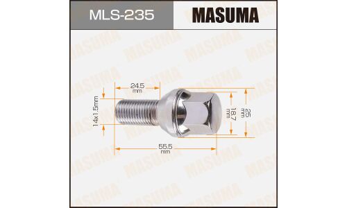 Болт колесный Masuma MLS-235, для Renault, M14x1.5(R), длина 55.5мм, коническая посадка, под ключ 19мм