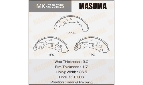 Колодки тормозные барабанные Masuma, комплект на ось (4 шт), арт. MK-2525