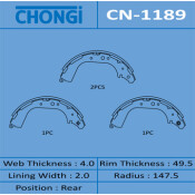 Колодки тормозные барабанные Chongi, комплект на ось (4 шт), арт. CN-1189