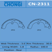 Колодки тормозные барабанные Chongi, комплект на ось (4 шт), арт. CN-2311