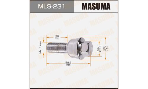 Болт колесный Masuma MLS-231, для Volkswagen / Audi, M14x1.5(R), длина 58.8мм, сфера R14, под ключ 17мм