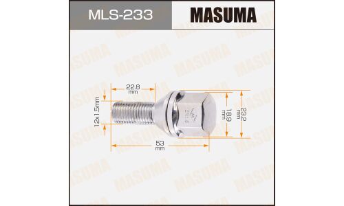 Болт колесный Masuma MLS-233, для Renault, M12x1.5(R), длина 53мм, коническая посадка, под ключ 19мм