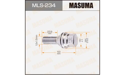 Болт колесный Masuma MLS-234, для Renault, M12x1.5(R), длина 53мм, коническая посадка, под ключ 17мм