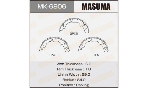 Колодки тормозные барабанные Masuma стояночного тормоза, комплект на ось (4 шт), арт. MK-6906