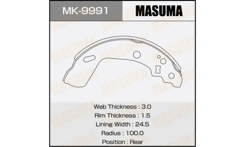 Колодки тормозные барабанные Masuma, комплект на ось (4 шт), арт. MK-9991