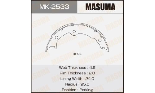 Колодки тормозные барабанные Masuma, комплект на ось (4 шт), арт. MK-2533