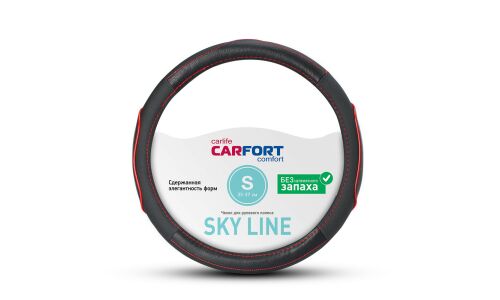 Оплетка на руль CARFORT SKY LINE, экокожа, чёрный цвет с красной прострочкой, размер S (35-37см)