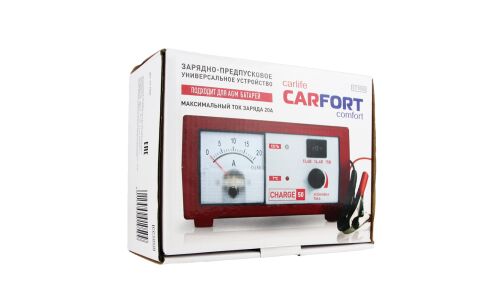 Устройство зарядно-предпусковое Carfort Charge-50, автоматическая зарядка, с функцией блока питания, 12В, ток заряда 0.8-20А, для AGM, WET, GEL, арт. СС1050