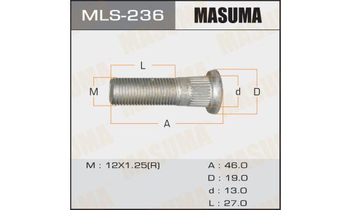Шпилька колесная Masuma MLS-236, для Nissan / Suzuki, M12x1.25(R), длина 46мм