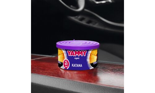 Ароматизатор на торпедо Yammy Katana (Парфюм), с растительным наполнителем, баночка 42г, арт. D016