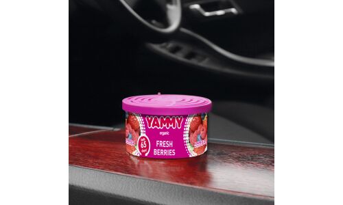 Ароматизатор на торпедо Yammy Fresh Berries (Свежие ягоды), с растительным наполнителем, баночка 42г, арт. D019