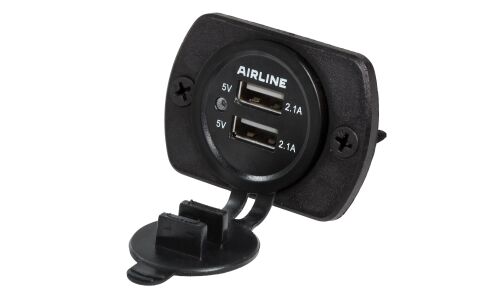 Зарядное устройство в прикуриватель Airline 12/24В, 1xUSB (5В, 2.1А) + 1xUSB (5В, 2.1А), черное, влагозащищенное, арт. ACS-2U-02