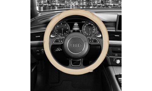 Оплетка на руль CARFORT SKY LINE, кожа, бежевый цвет, размер M (37-39см)