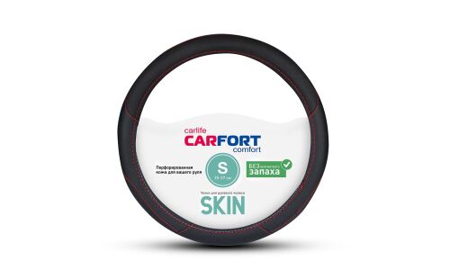 Оплетка на руль CARFORT SKIN с прострочкой, экокожа, черный с красной полосой, размер S (35-37см)
