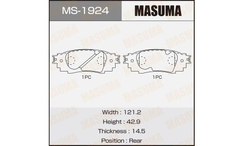 Колодки тормозные дисковые Masuma задние, комплект на ось (4 шт), арт. MS-1924