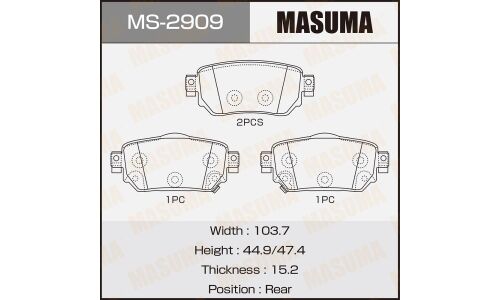 Колодки тормозные дисковые Masuma задние, комплект на ось (4 шт), арт. MS-2909