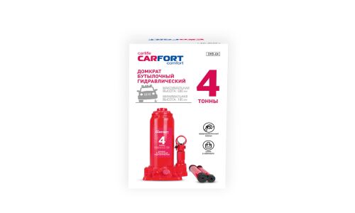 Домкрат гидравлический бутылочный Carfort, 4000кг, подъем 195-380мм, сумка