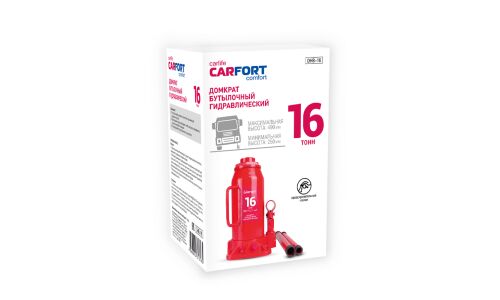 Домкрат гидравлический бутылочный Carfort, 16000кг, подъем 250-490мм, сумка