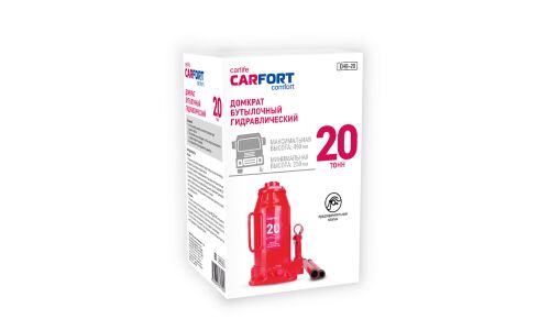 Домкрат гидравлический бутылочный Carfort, 20000кг, подъем 250-490мм, сумка