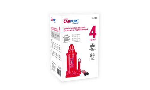 Домкрат гидравлический бутылочный Carfort, 4000кг, подъем 229-535мм, двойной шток, сумка