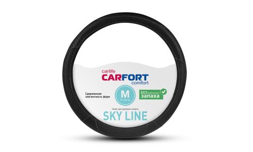Оплетка на руль CARFORT SKY LINE с перфорацией, кожа, черный цвет, размер M (37-39см)