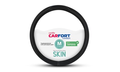 Оплетка на руль CARFORT SKIN с прострочкой, экокожа, черный цвет, размер M (37-39см)