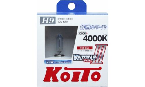 Лампа галогенная Koito White Beam H9 (PGJ19-5, T11), 12В, 65Вт (соответствует 120Вт), 4000К, комплект 2 шт, арт. P0759W
